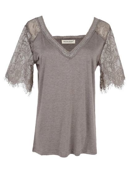 Lace Short Sleeve T-Shirt V Neck Cotton Summer Casual Tops Tee Shirts