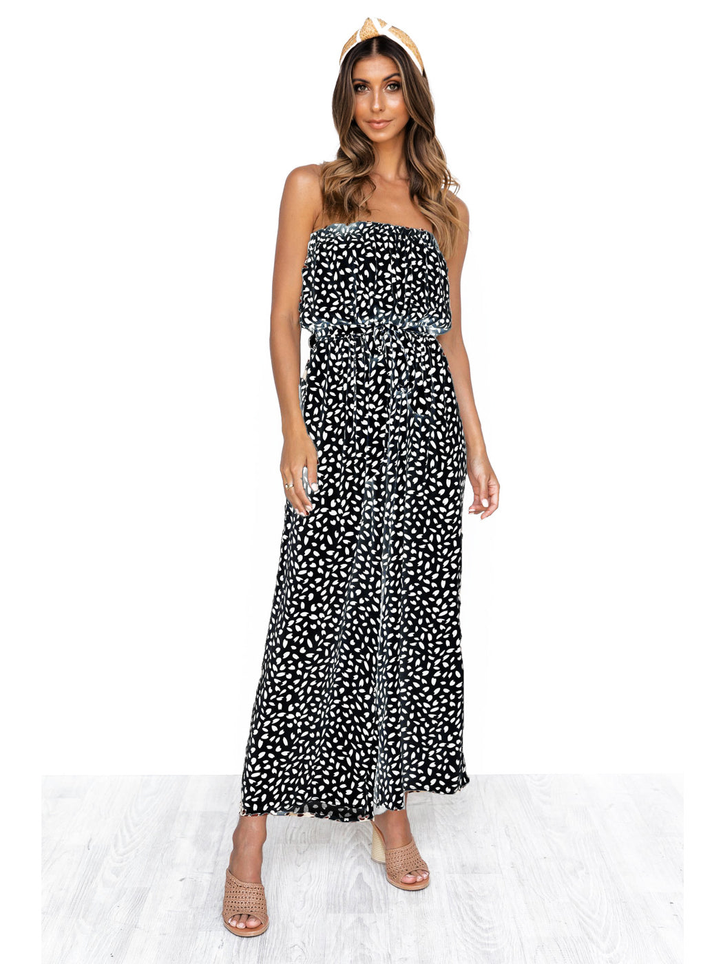 Anna-Kaci Women's Off Shoulder Jumpsuit Printed Belted Elastic Waist Wide Leg Romper with Pockets