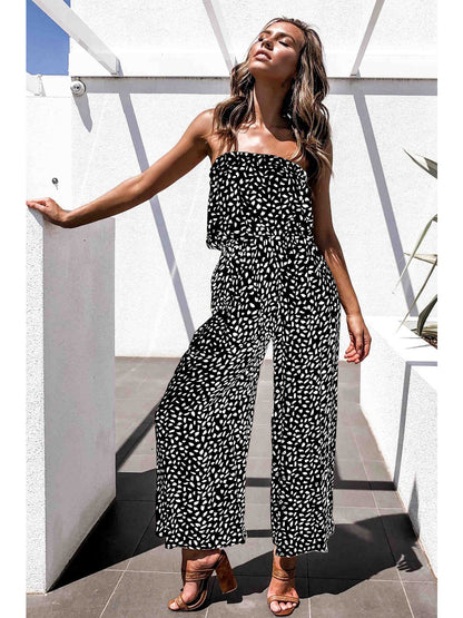 Anna-Kaci Women's Off Shoulder Jumpsuit Printed Belted Elastic Waist Wide Leg Romper with Pockets