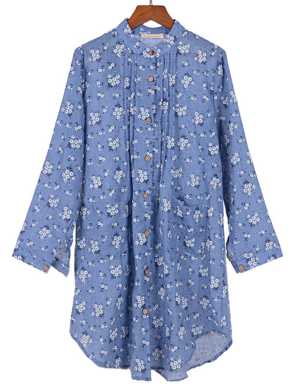 Camisas de talla grande, blusas casuales holgadas de manga larga con botones y estampado floral, blusas huecas