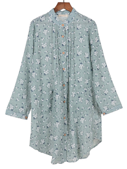 Camisas de talla grande, blusas casuales holgadas de manga larga con botones y estampado floral, blusas huecas