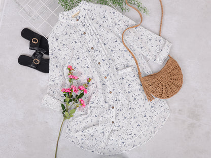 Camisas de talla grande, blusas casuales holgadas de manga larga con botones y estampado floral, blusas huecas