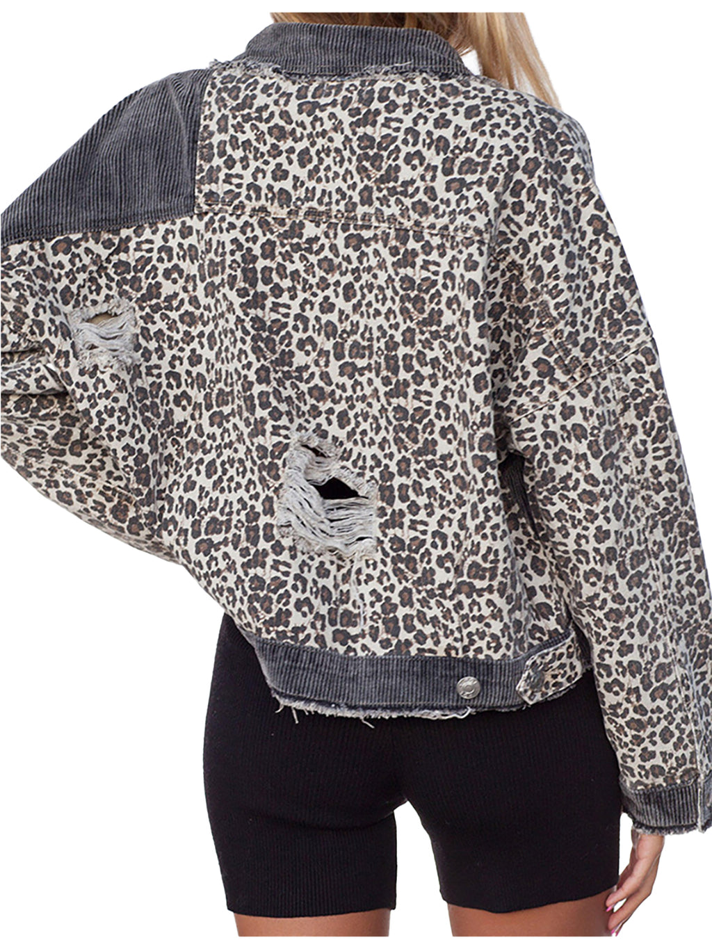 Leopard Print Crop Denim Shacket