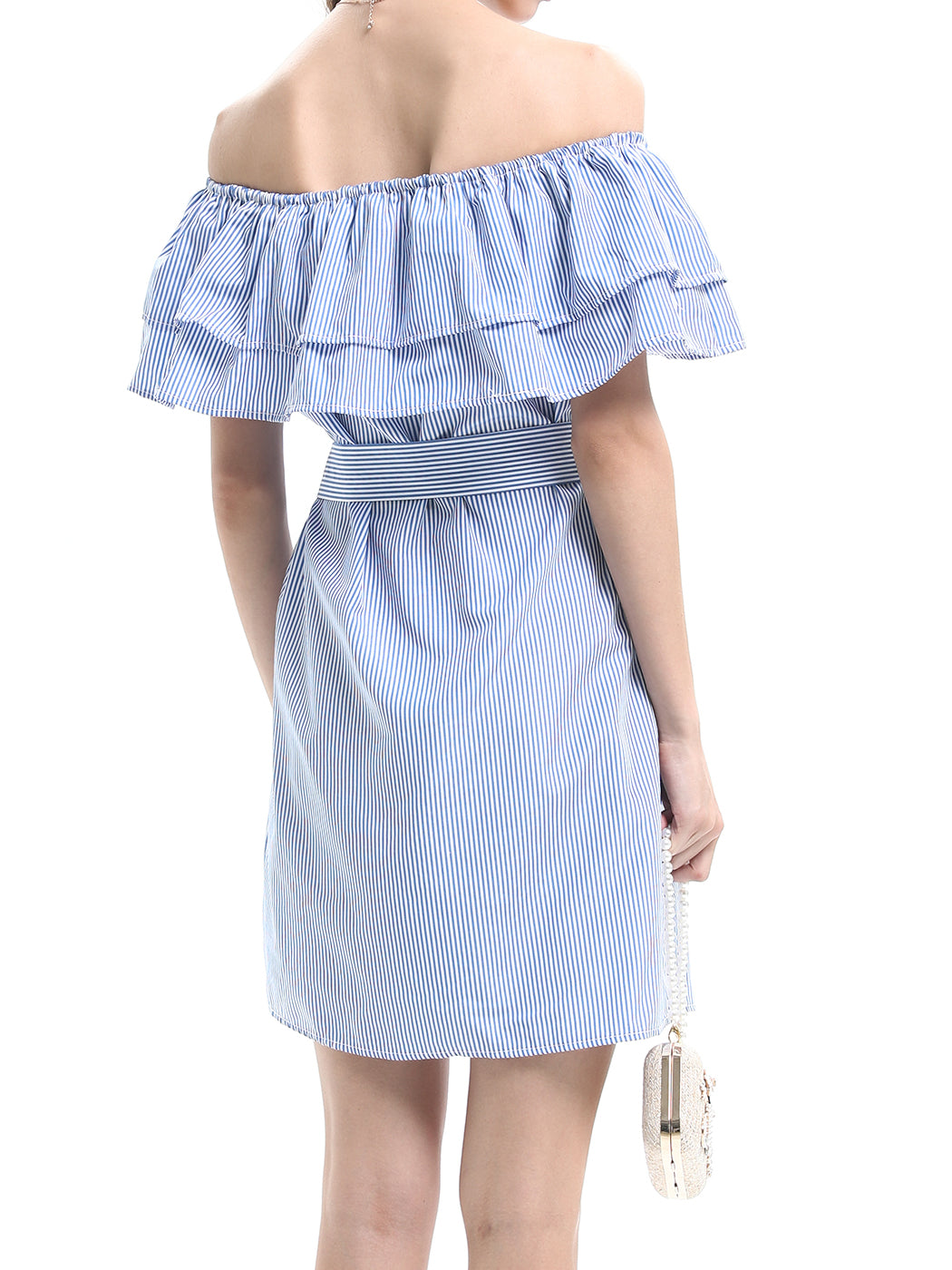 Off Shoulder Comfy Casual Ruffle Short Denim Slip Dress | Womens
