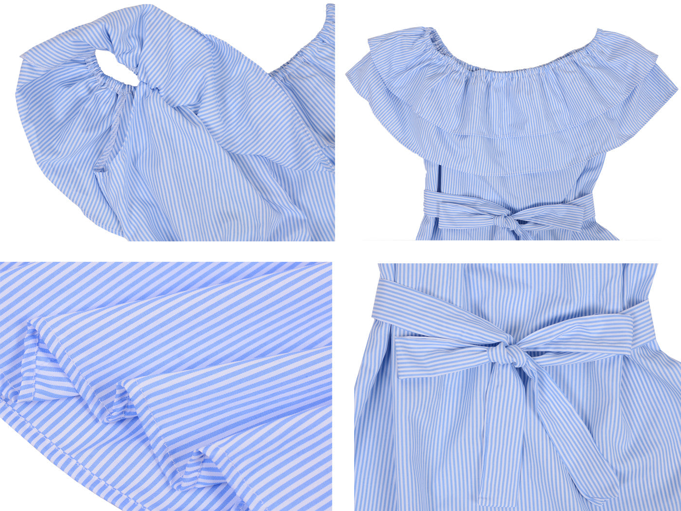 Vestido camisero corto de mezclilla con volantes, cómodo e informal con hombros descubiertos para mujer de Anna-Kaci
