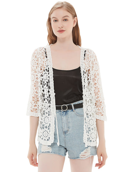 Floral Crochet Open Front Vest