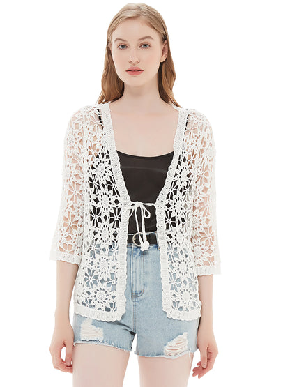 Floral Crochet Open Front Vest