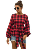 Blusa a cuadros con lazo en la cintura
