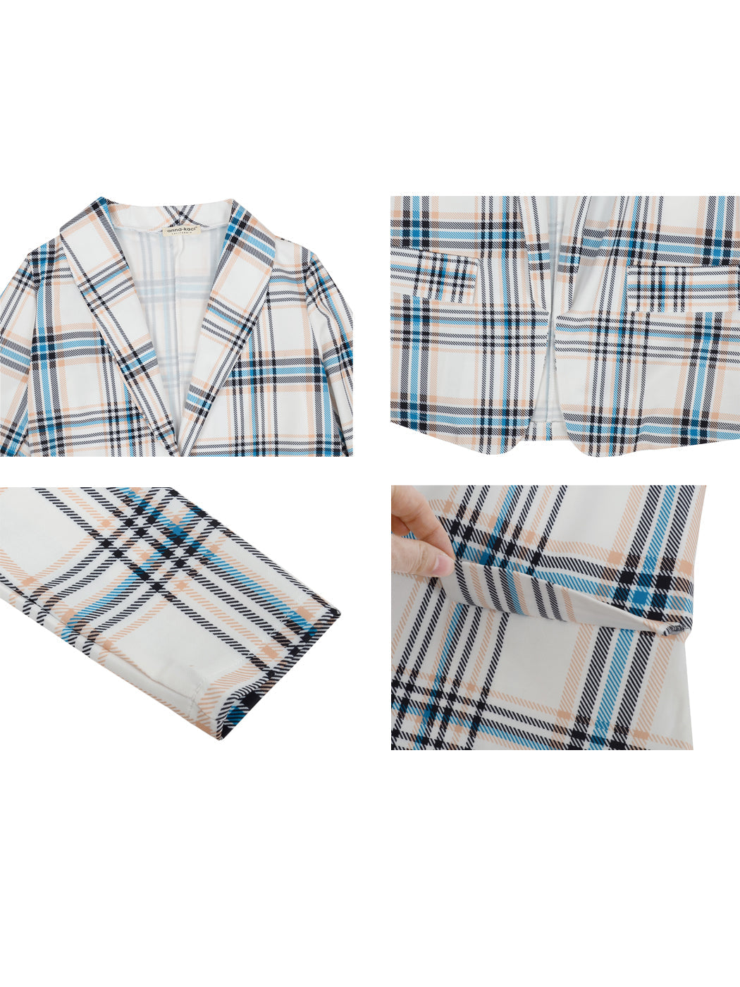 Anna-Kaci Women's Open Front Plaid Blazer Coat Jacket Long Sleeve Mock Front Pockets Formal Work Attire