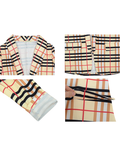 Anna-Kaci Women's Open Front Plaid Blazer Coat Jacket Long Sleeve Mock Front Pockets Formal Work Attire