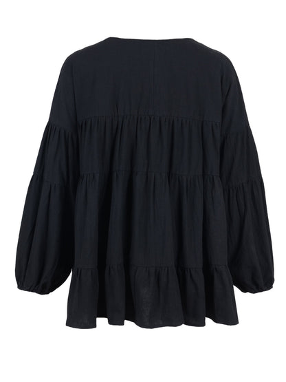 Blusas babydoll de gran tamaño con volantes y mangas farol para mujer de Anna-Kaci