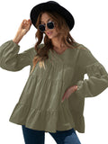 Anna-Kaci Women's Lantern Sleeve Ruffle Tiered Oversized Babydoll Tops
