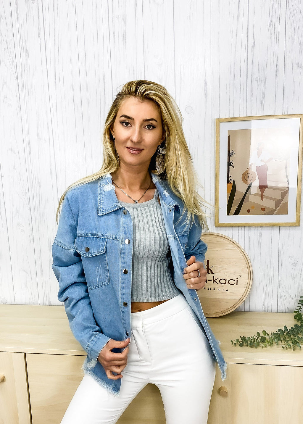 Chaqueta vaquera desgastada clásica para mujer de Anna-Kaci, chaqueta vaquera boyfriend con botones y manga larga, estilo camionero