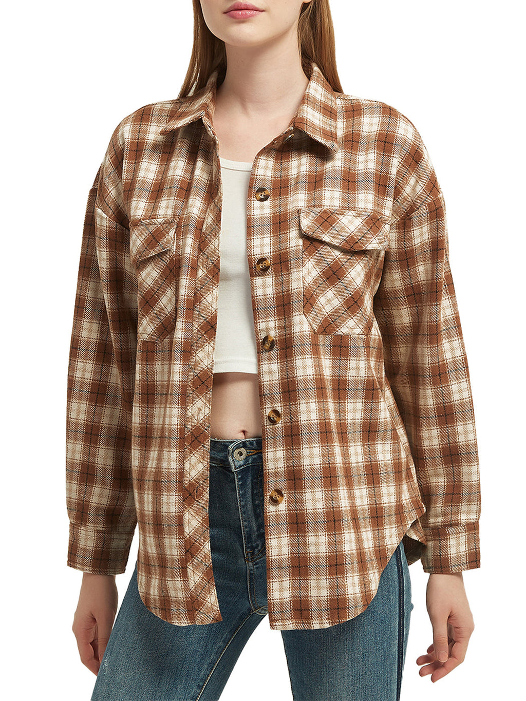 Chaqueta a cuadros para mujer de Anna-Kaci, camisas de manga larga con botones y abrigo de otoño