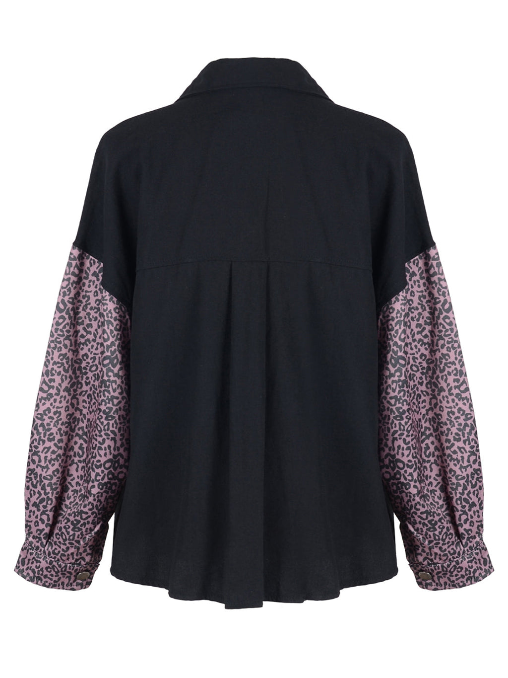 Anna-Kaci Women's Contrast Leopard Button Down Denim Shirts Long Sleeve Boyfriend Light Jacket with Two Pockets