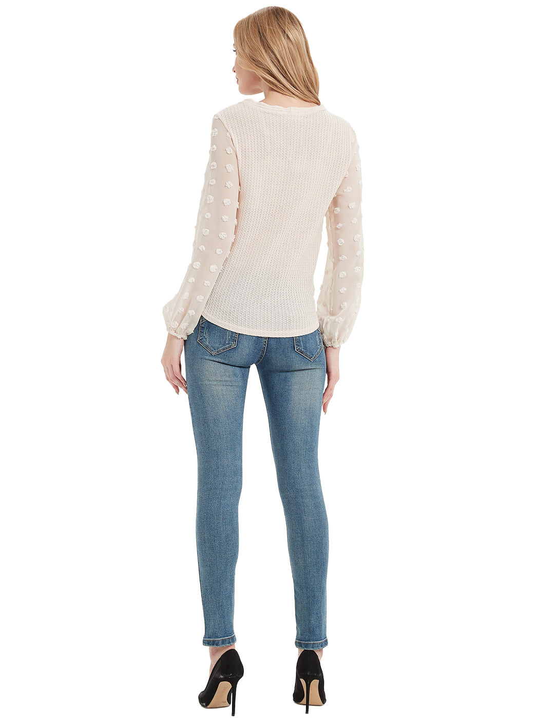 Anna-Kaci Women's Waffle Knit Cardigans Swiss Dot Long Sleeve Button Down Tie Knot Plain Shirts