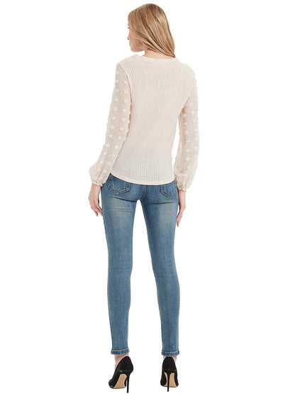 Anna-Kaci Women's Waffle Knit Cardigans Swiss Dot Long Sleeve Button Down Tie Knot Plain Shirts