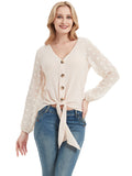 Cárdigan de punto gofre para mujer de Anna-Kaci Camisas lisas de manga larga con botones y nudo anudado