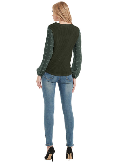 Anna-Kaci Women's Waffle Knit Cardigans Swiss Dot Long Sleeve Button Down Tie Knot Plain Shirts