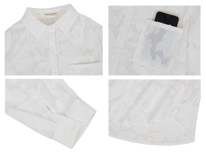 Anna-Kaci Women's Chiffon Floral Long Sleeves Semi Sheer Turndown Collar Button Down Blouse Shirt