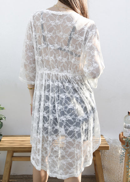 Cárdigan tipo kimono bohemio con encaje transparente 
