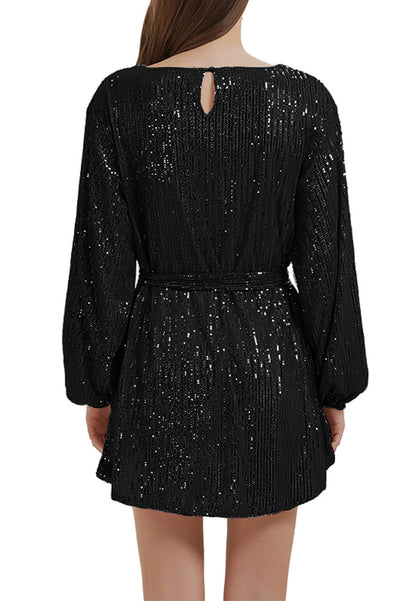 Vestido de fiesta con lentejuelas brillantes para mujer de Anna-Kaci, manga larga, cuello redondo, elegante, holgado, de moda