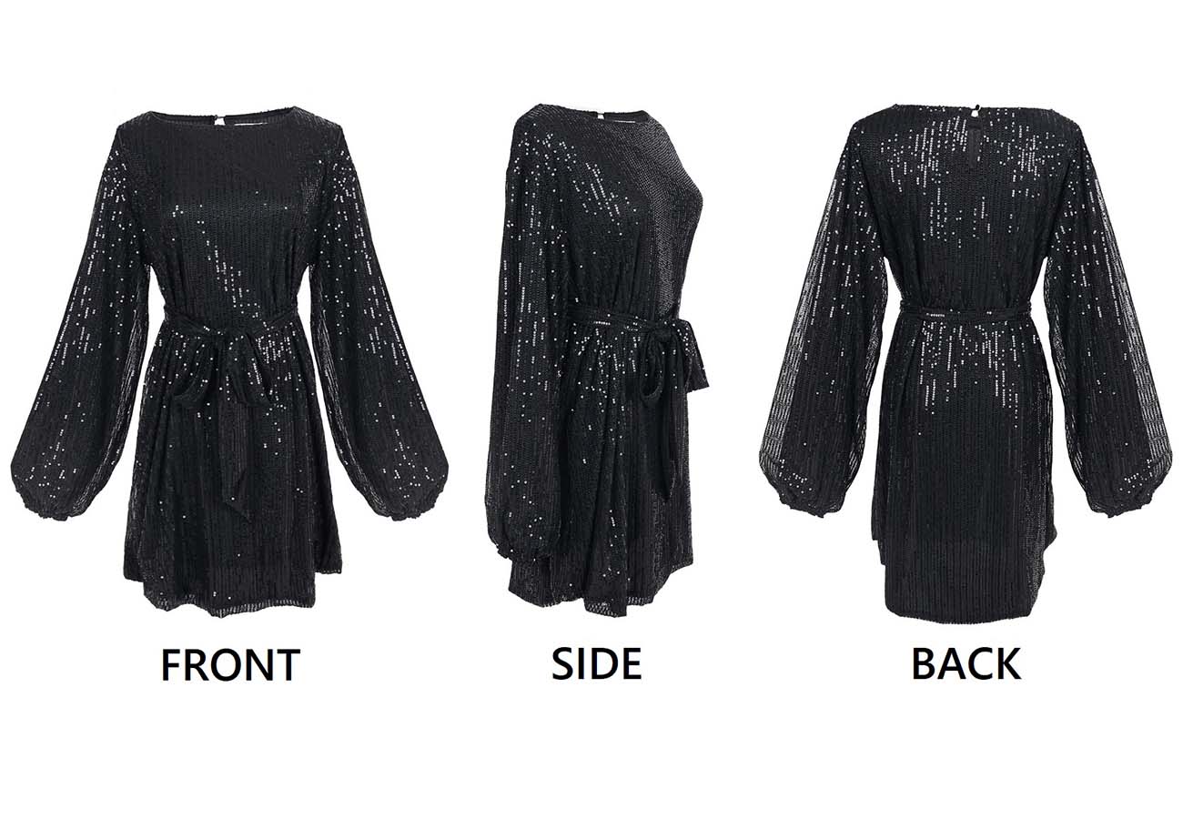 Vestido de fiesta con lentejuelas brillantes para mujer de Anna-Kaci, manga larga, cuello redondo, elegante, holgado, de moda
