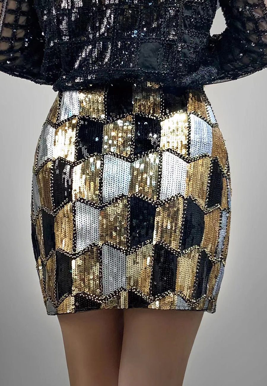 Minifalda tubo elástica con rombos y lentejuelas para mujer de Anna-Kaci