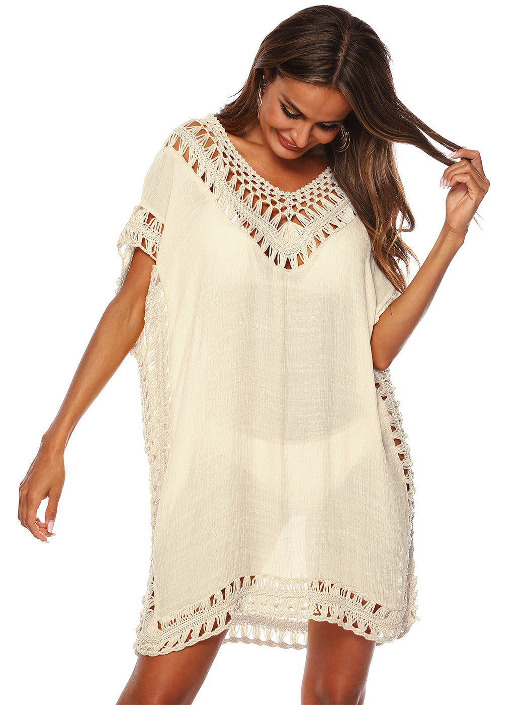 Traje de baño Anna-Kaci para mujer, traje de baño, vestido sexy para playa, bikini, ropa de playa de crochet, vestido suelto
