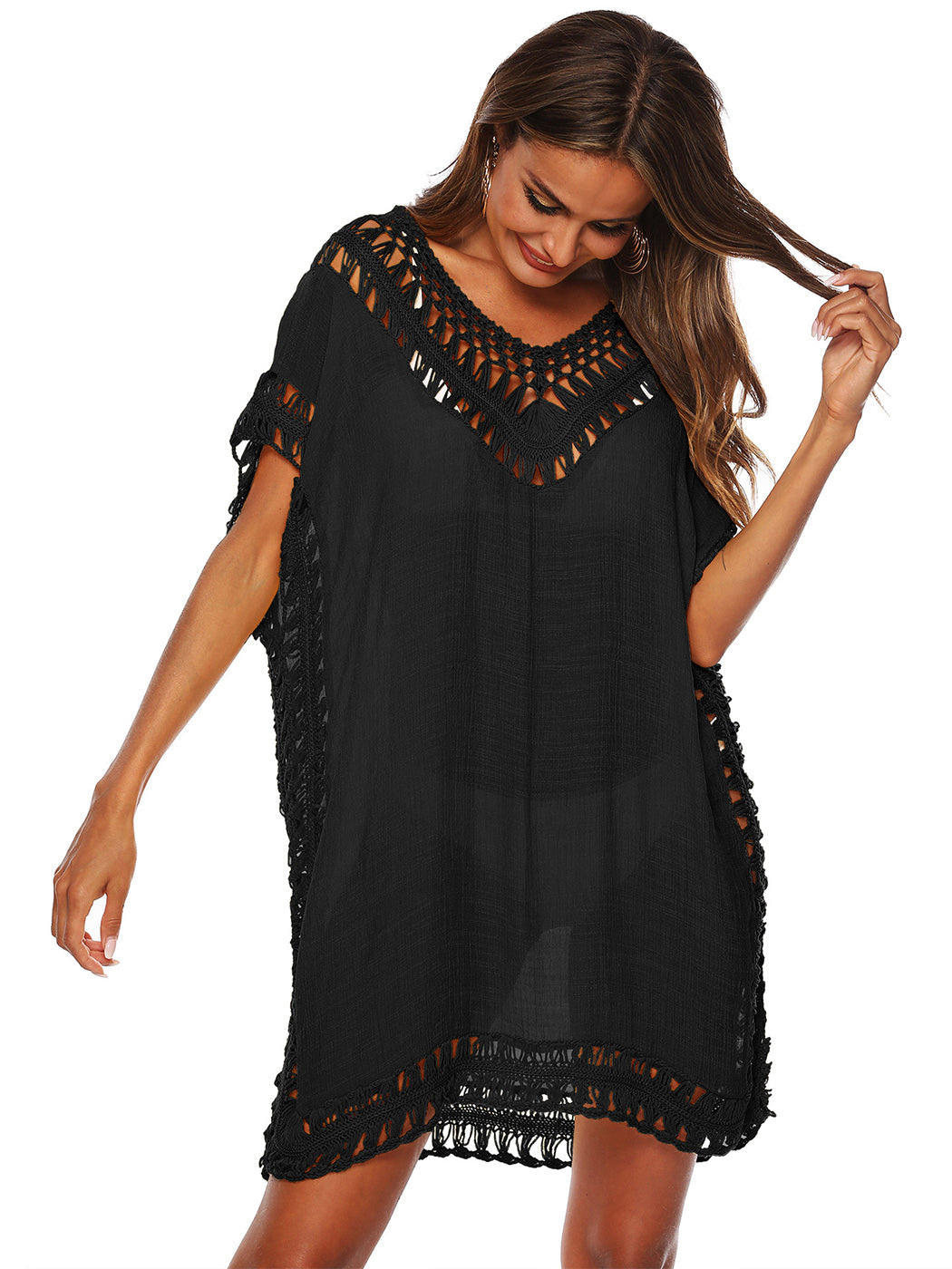 Traje de baño Anna-Kaci para mujer, traje de baño, vestido sexy para playa, bikini, ropa de playa de crochet, vestido suelto