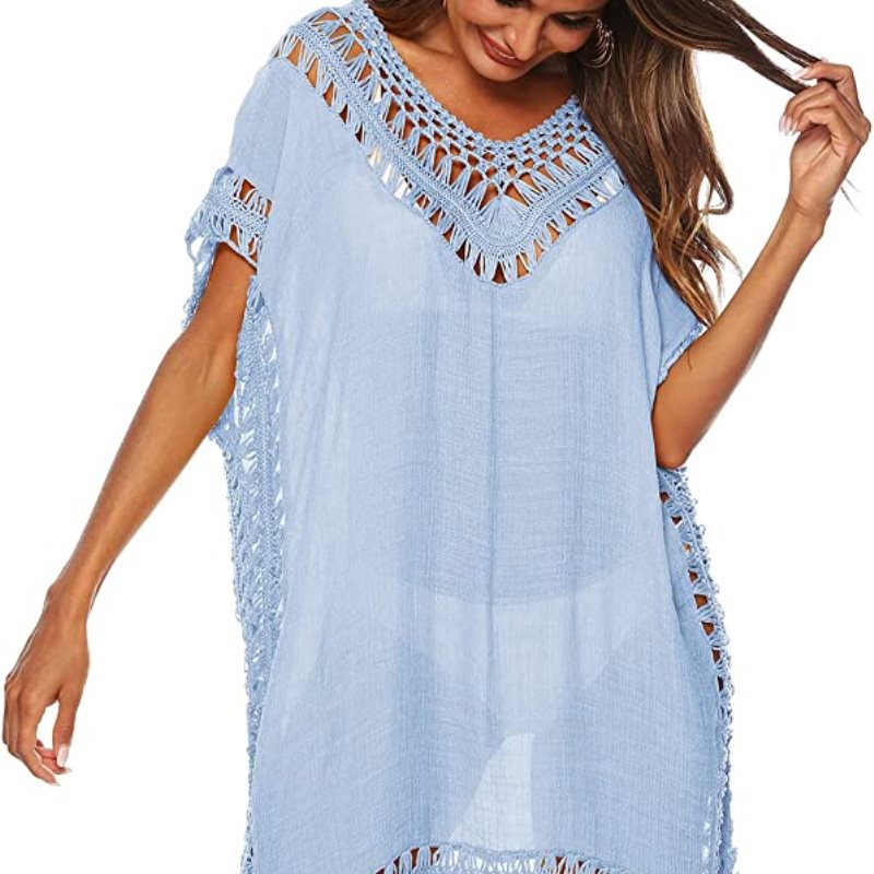 Anna-Kaci Swimsuit Cover Up Women Swimwear Bathing Suit Dress Sexy Bikini Beach Crochet Beachwear Loose Dress, One Size / Blue Anna-Kaci Swimsuit Cover Up Women Swimwear Bathing Suit Dress Sexy Bikini Beach Crochet Beachwear Loose Dress, One Size / Blue