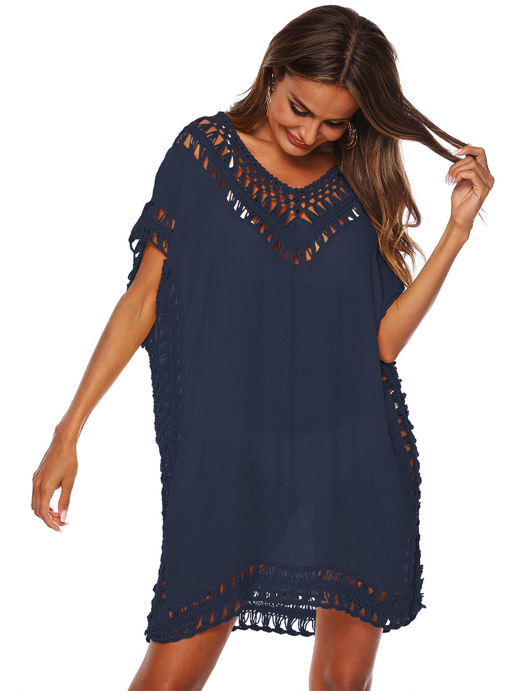 Traje de baño Anna-Kaci para mujer, traje de baño, vestido sexy para playa, bikini, ropa de playa de crochet, vestido suelto