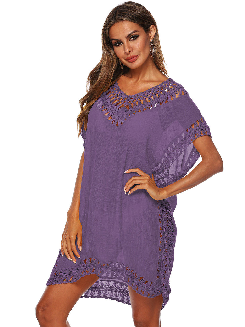 Traje de baño Anna-Kaci para mujer, traje de baño, vestido sexy para playa, bikini, ropa de playa de crochet, vestido suelto
