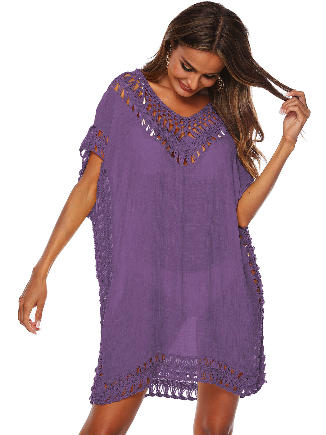 Traje de baño Anna-Kaci para mujer, traje de baño, vestido sexy para playa, bikini, ropa de playa de crochet, vestido suelto