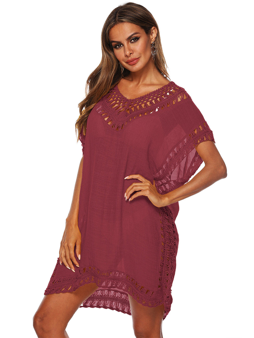 Traje de baño Anna-Kaci para mujer, traje de baño, vestido sexy para playa, bikini, ropa de playa de crochet, vestido suelto