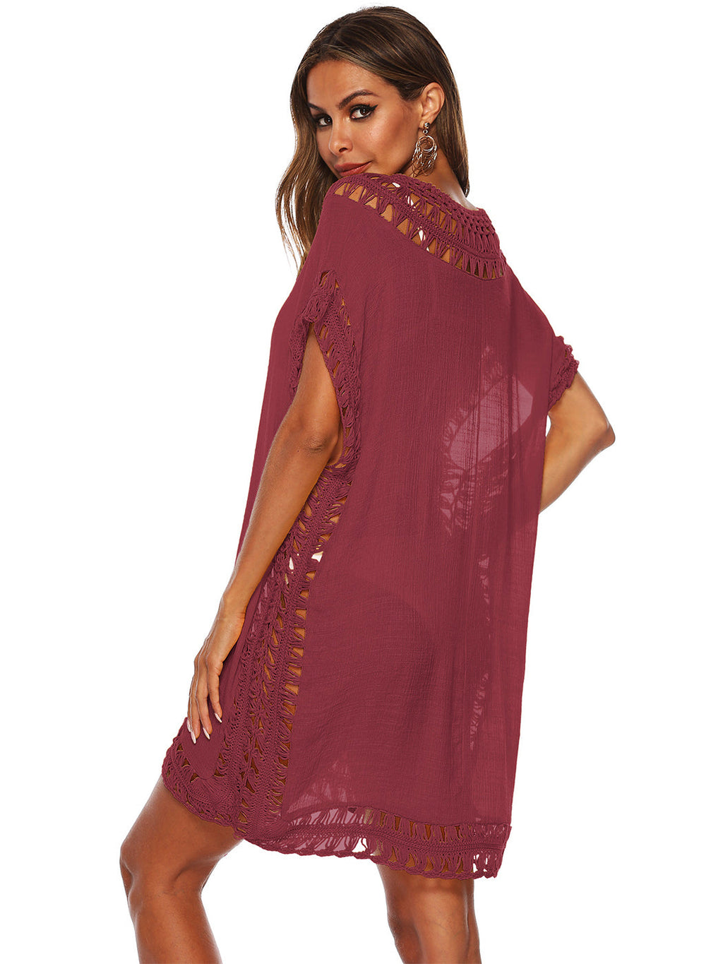 Traje de baño Anna-Kaci para mujer, traje de baño, vestido sexy para playa, bikini, ropa de playa de crochet, vestido suelto