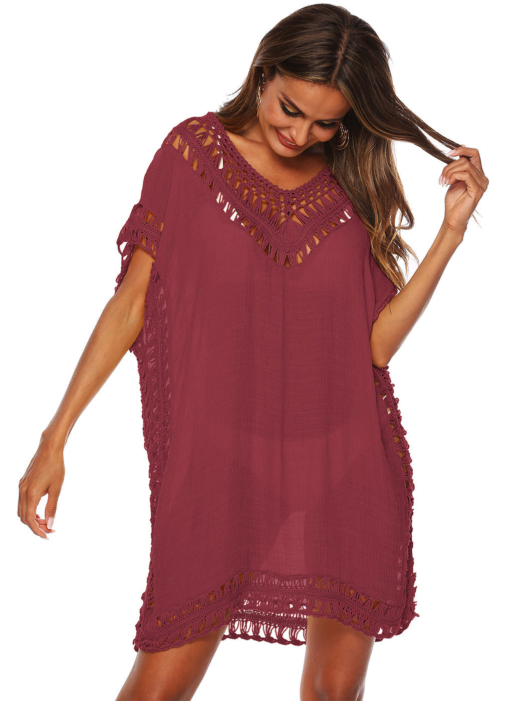 Traje de baño Anna-Kaci para mujer, traje de baño, vestido sexy para playa, bikini, ropa de playa de crochet, vestido suelto