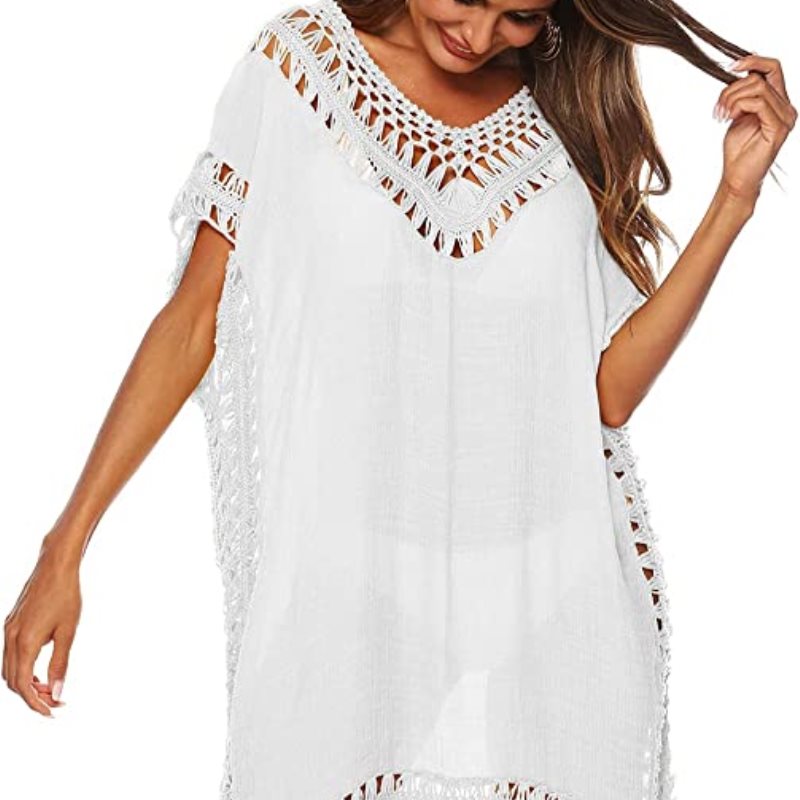 Traje de baño Anna-Kaci para mujer, traje de baño, vestido sexy para playa, bikini, ropa de playa de crochet, vestido suelto