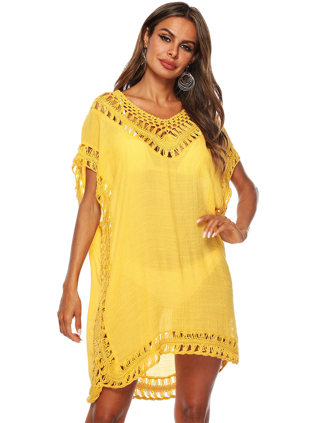 Traje de baño Anna-Kaci para mujer, traje de baño, vestido sexy para playa, bikini, ropa de playa de crochet, vestido suelto