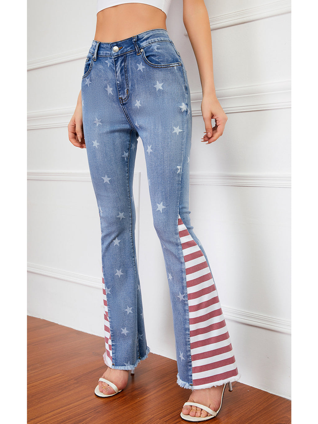 Floral Daisy Embroidered Mid Rise Bell Bottom Jeans
