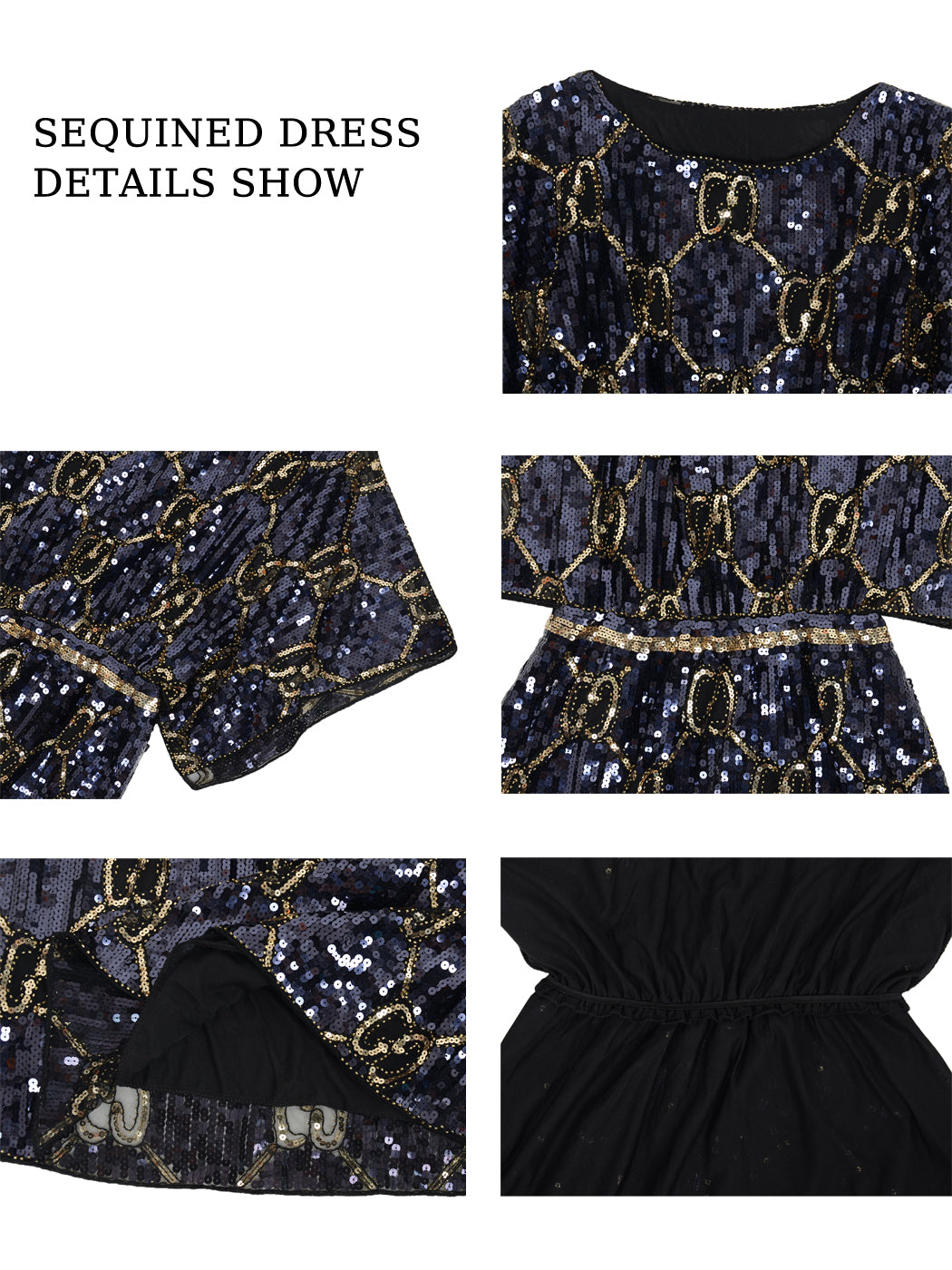Anna-Kaci Women's Fashion Sequins Half Sleeve Boat Neck Loose Stretch Tunic Blouses Mini Dresses