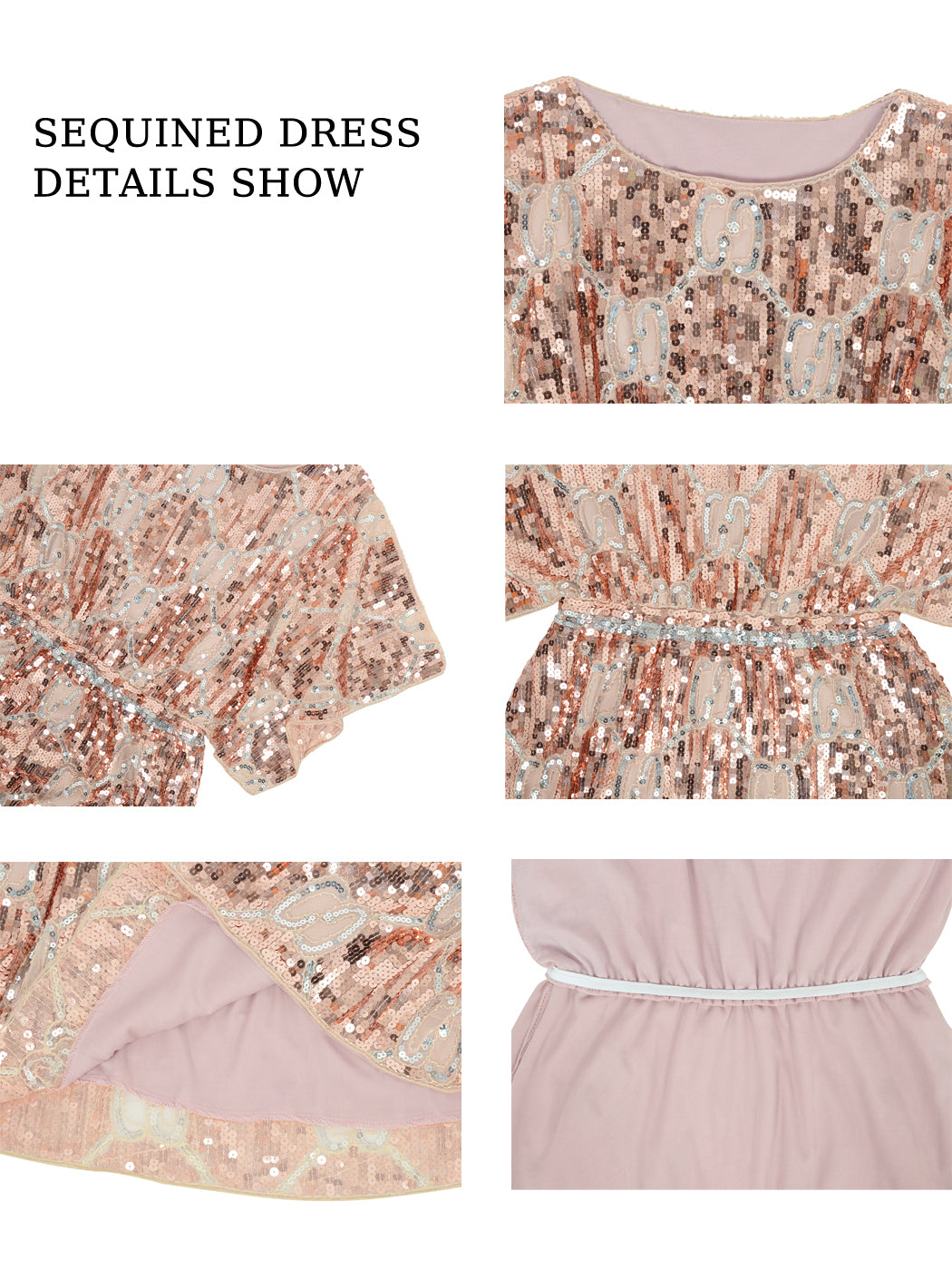 Anna-Kaci Women's Fashion Sequins Half Sleeve Boat Neck Loose Stretch Tunic Blouses Mini Dresses