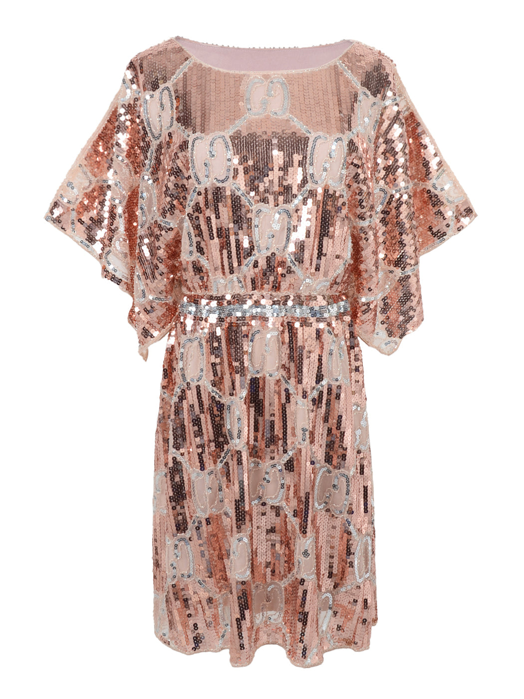 Anna-Kaci Women's Fashion Sequins Half Sleeve Boat Neck Loose Stretch Tunic Blouses Mini Dresses
