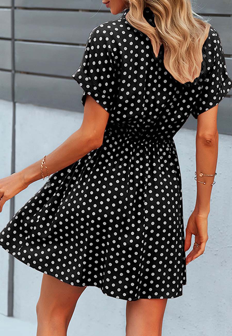 casual short dresses Anna-Kaci Womens Casual Dress Short Sleeves Button Up Polka Dot Printe