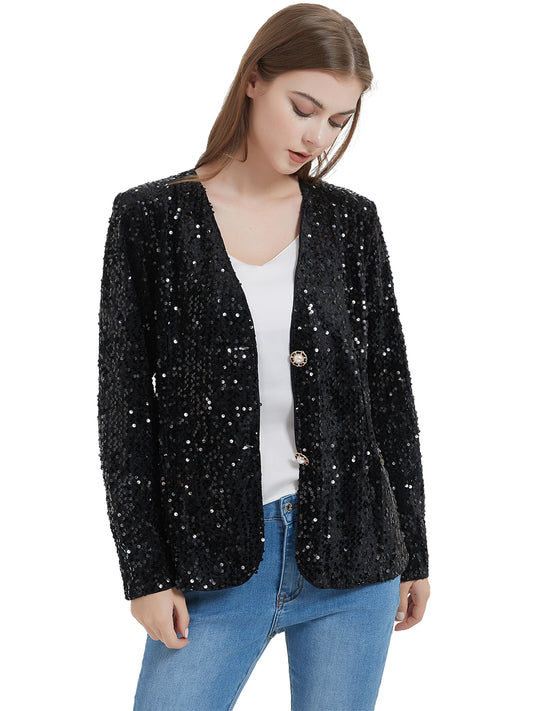Chaqueta tipo cárdigan con lentejuelas para mujer de Anna-Kaci, abrigo informal brillante con parte delantera abierta