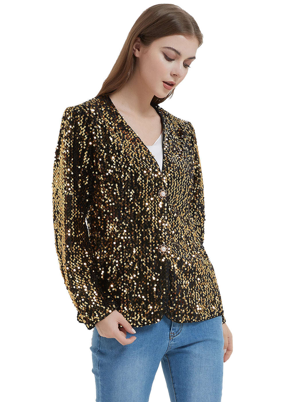 Chaqueta tipo cárdigan con lentejuelas para mujer de Anna-Kaci, abrigo informal brillante con parte delantera abierta