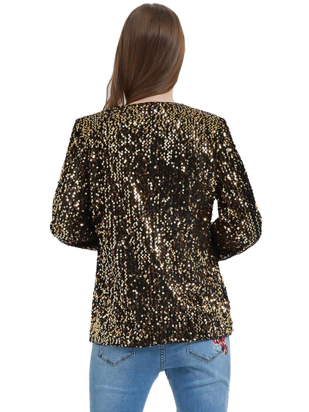 Chaqueta tipo cárdigan con lentejuelas para mujer de Anna-Kaci, abrigo informal brillante con parte delantera abierta