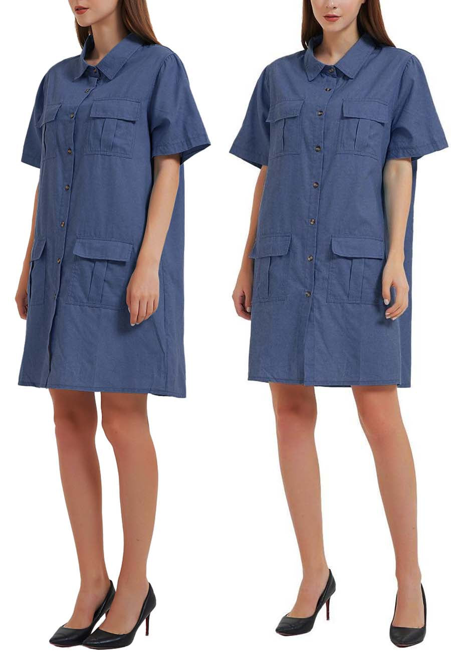 Vestido camisero de manga corta con botones y jean 