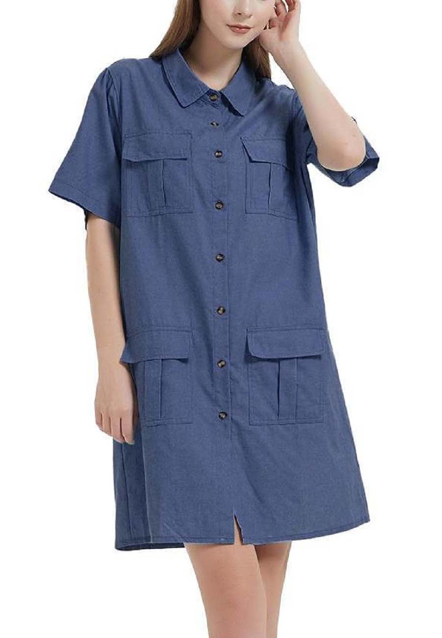 Vestido camisero de manga corta con botones y jean 