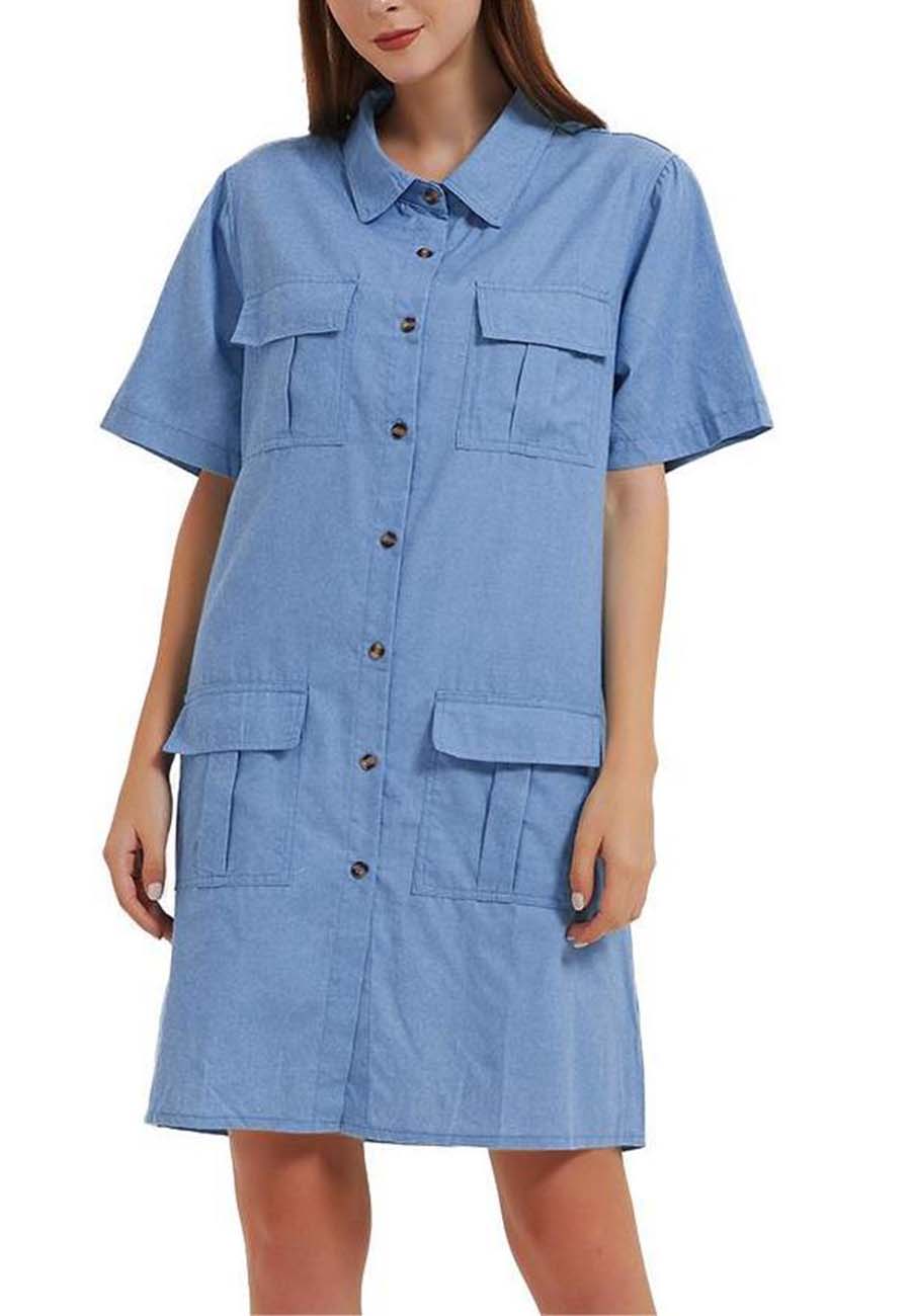 Vestido camisero de manga corta con botones y jean 